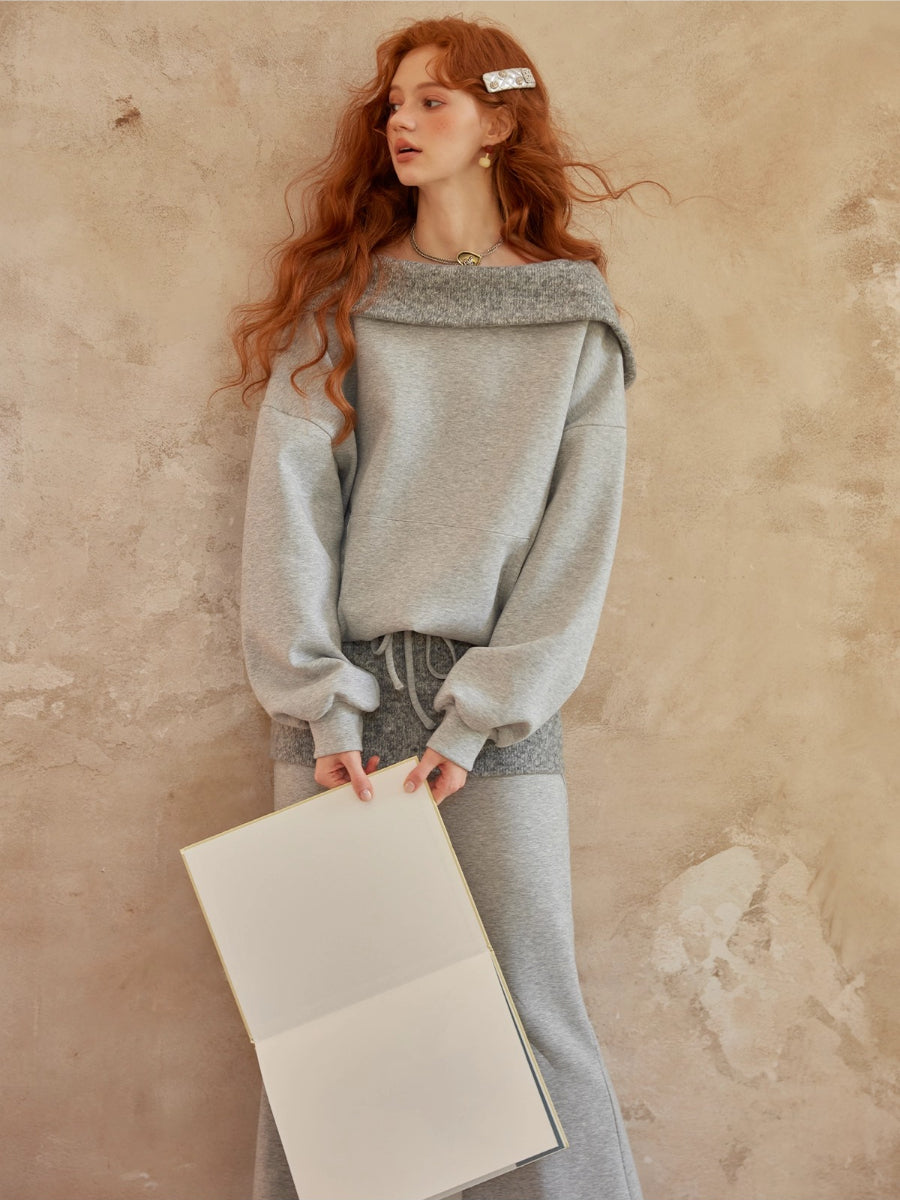 Off-Shoulder Sweatshirt Flared Pants Set