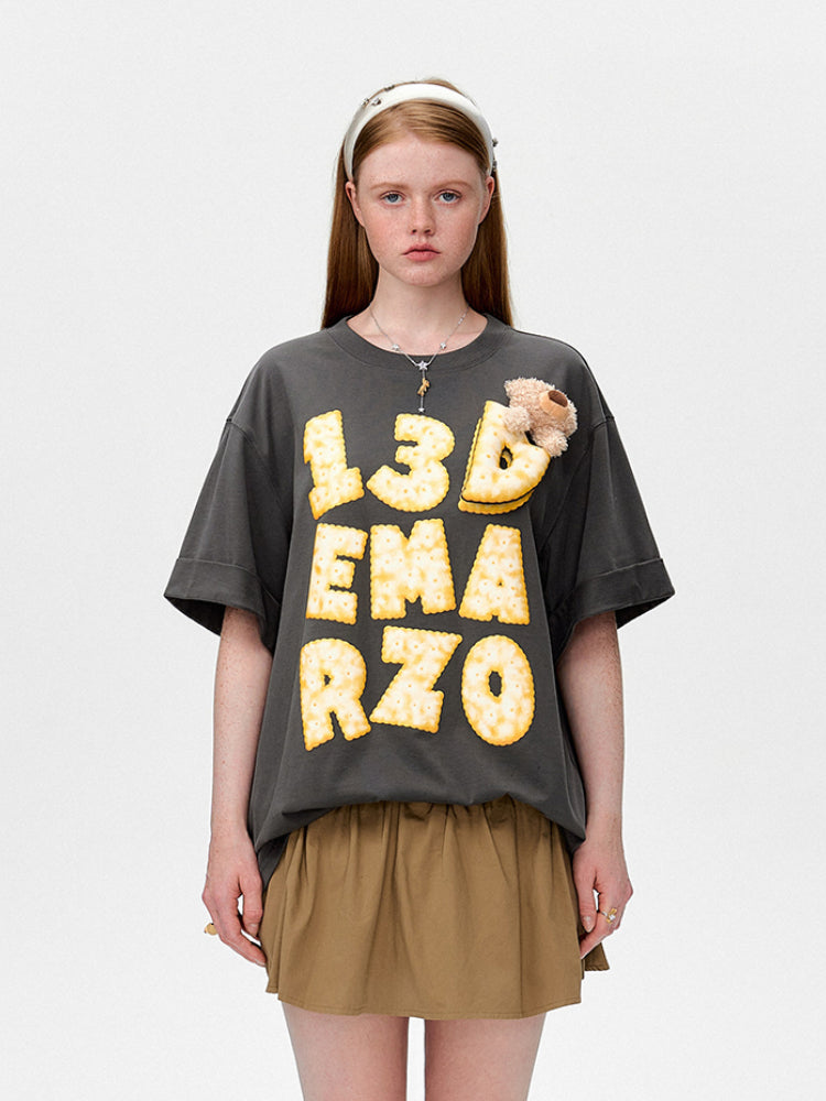 Cookie Illustration Round-Neck T-Shirt