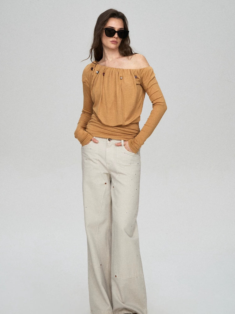 Lyocell Ruched Pearl Tee