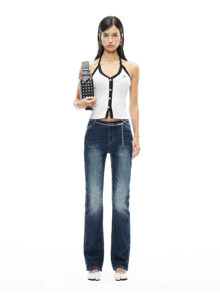 "White" Straight Denim Jeans