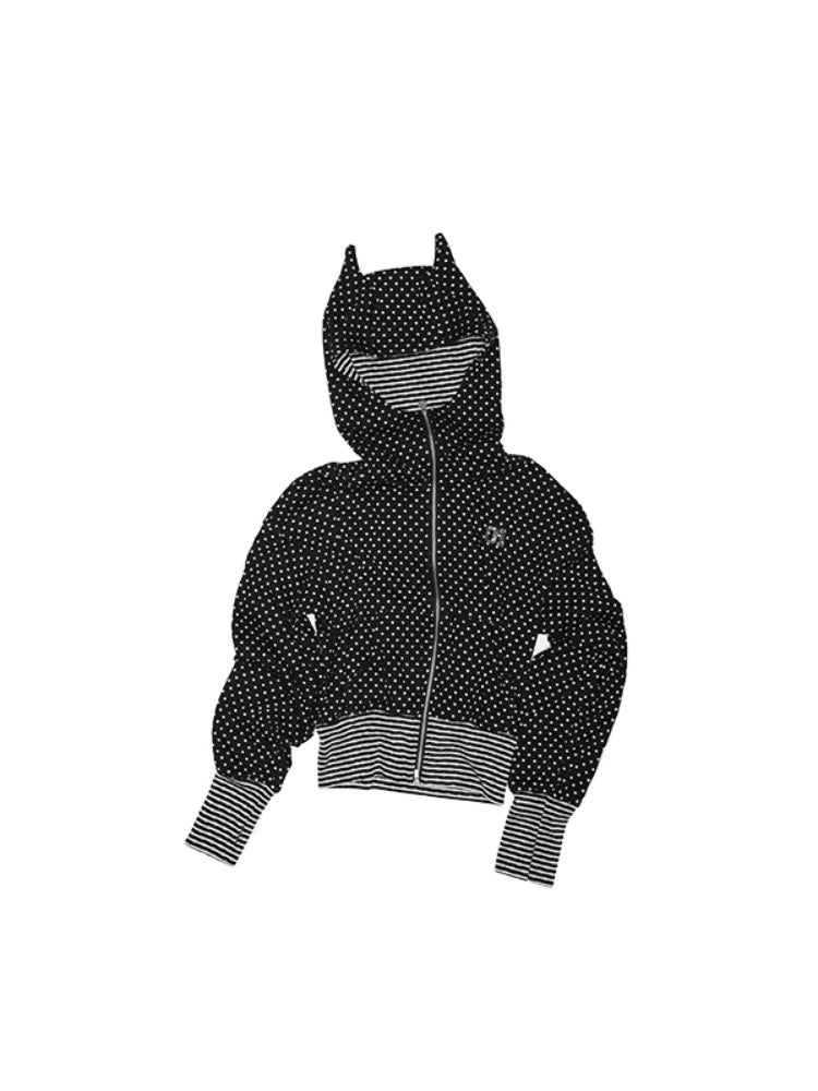 Double-Slider Small Polka Dot Devil Horn Hoodie
