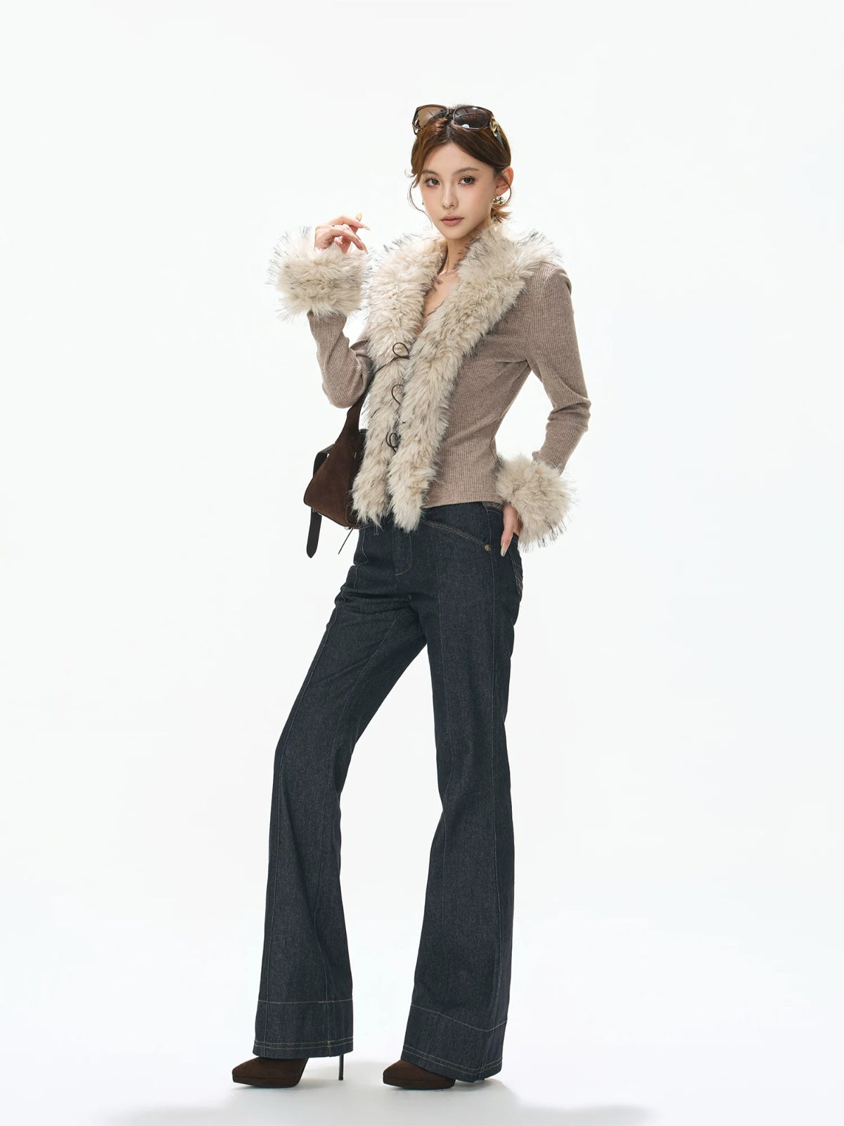 Faux Fur Collar Knit Cardigan Top