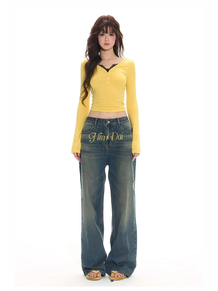 Lace Panel Slim Knit 2-in-1T-shirt