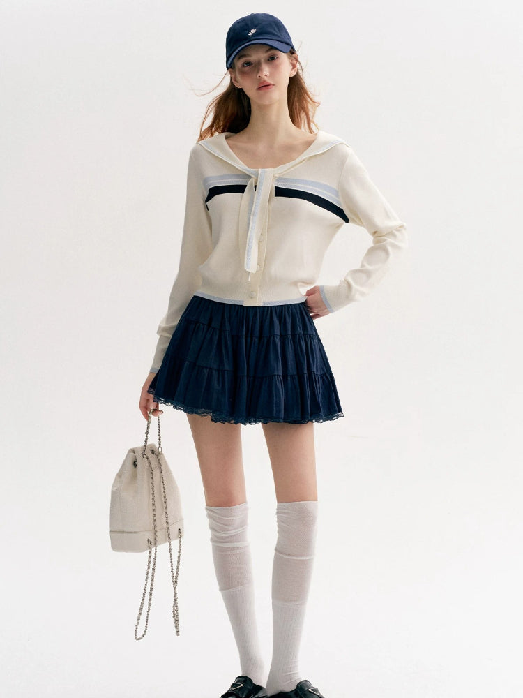 Beige Sailor Cardigan Set