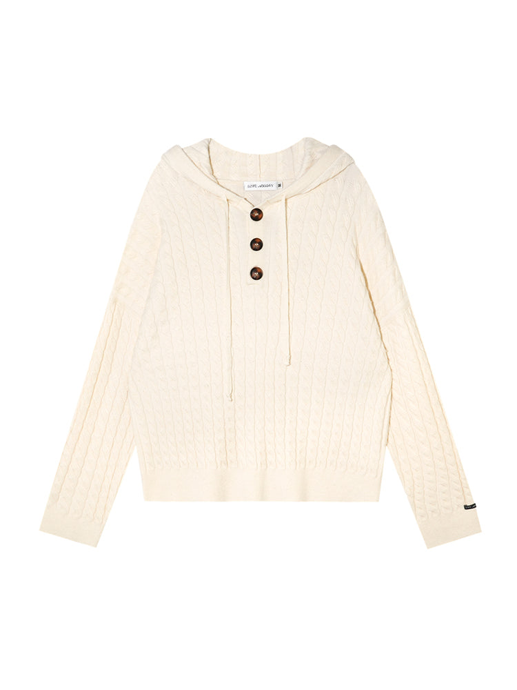 Wool Blend Cable Knit Hoodie and Pants Set