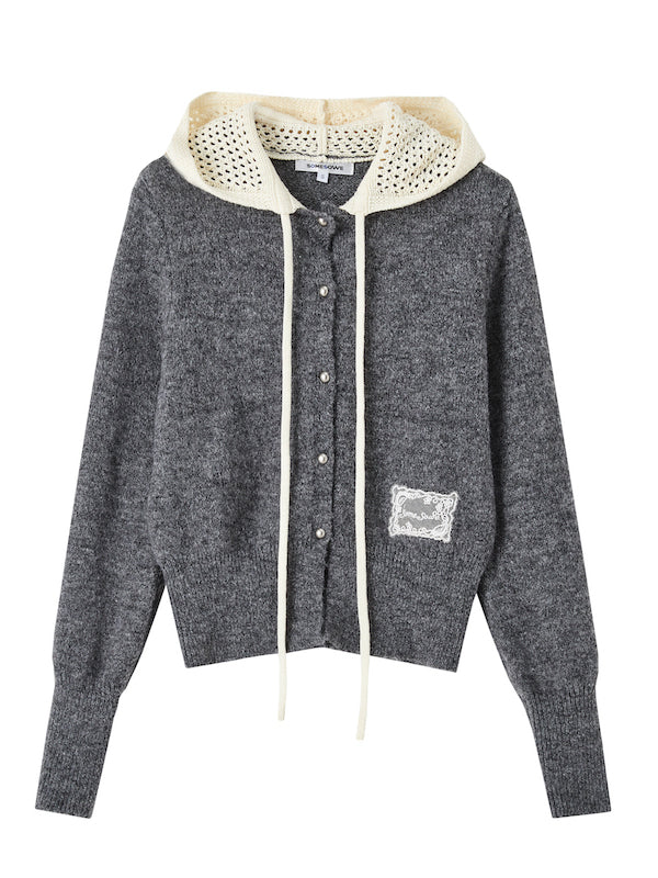 Hollow‑Knit Hooded Cardigan