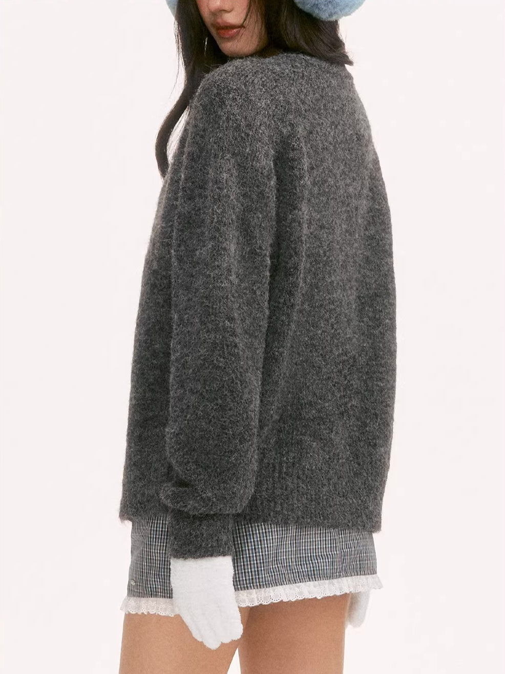 Gray Knit Crewneck Cardigan