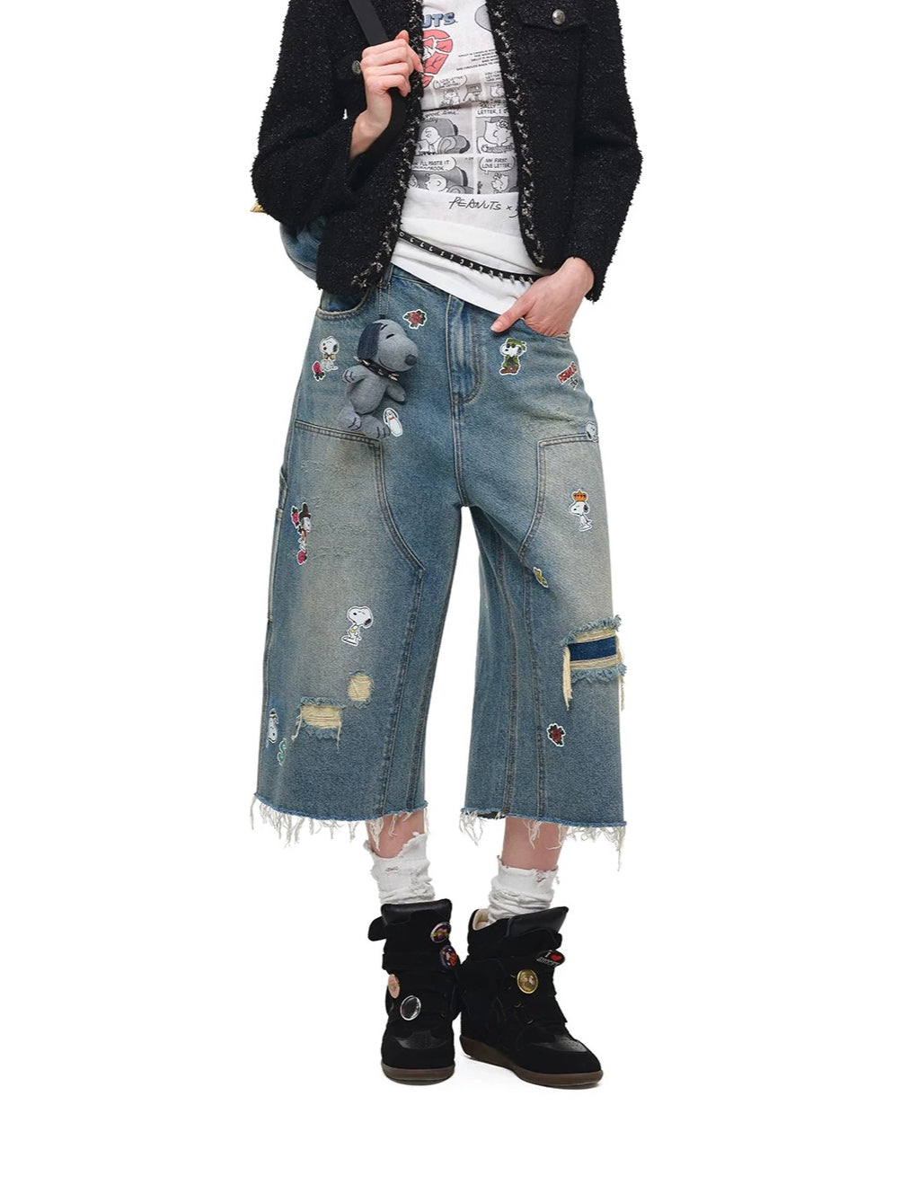 Sticker Print Crop Jeans