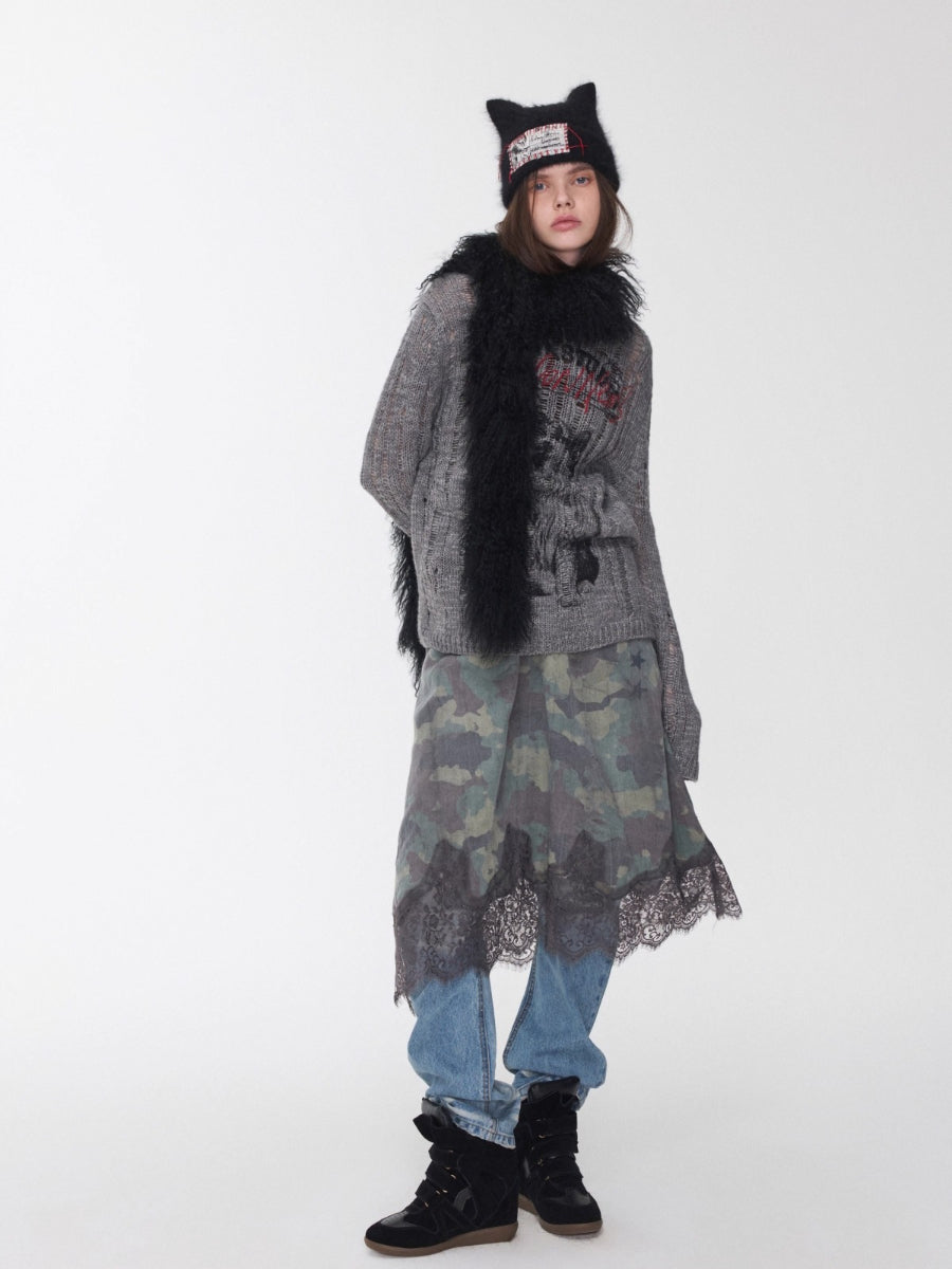 Icelandic Animal Jacquard Cutout Knit Sweater