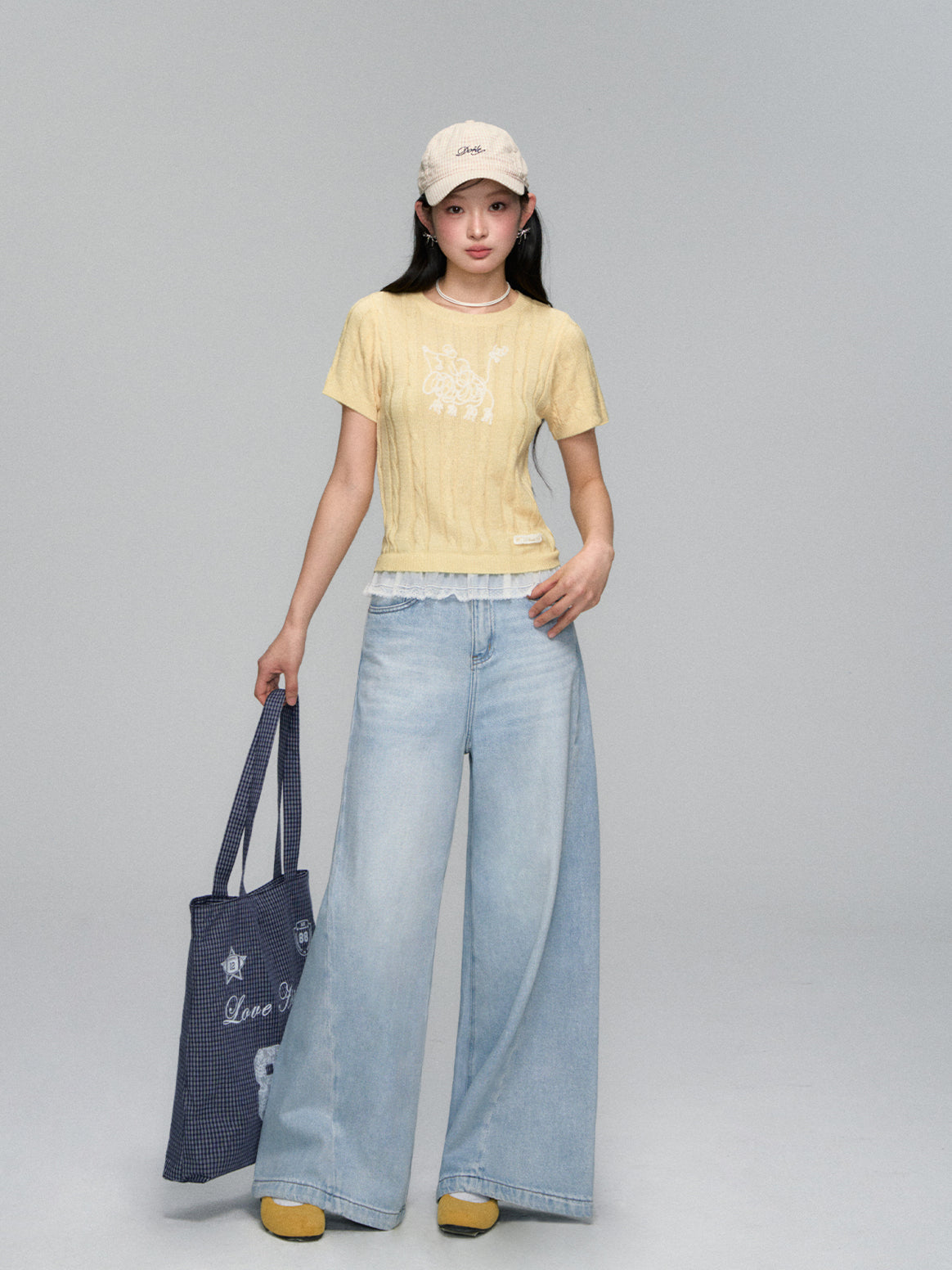 Washed Blade-Cut Wide-Leg Jeans