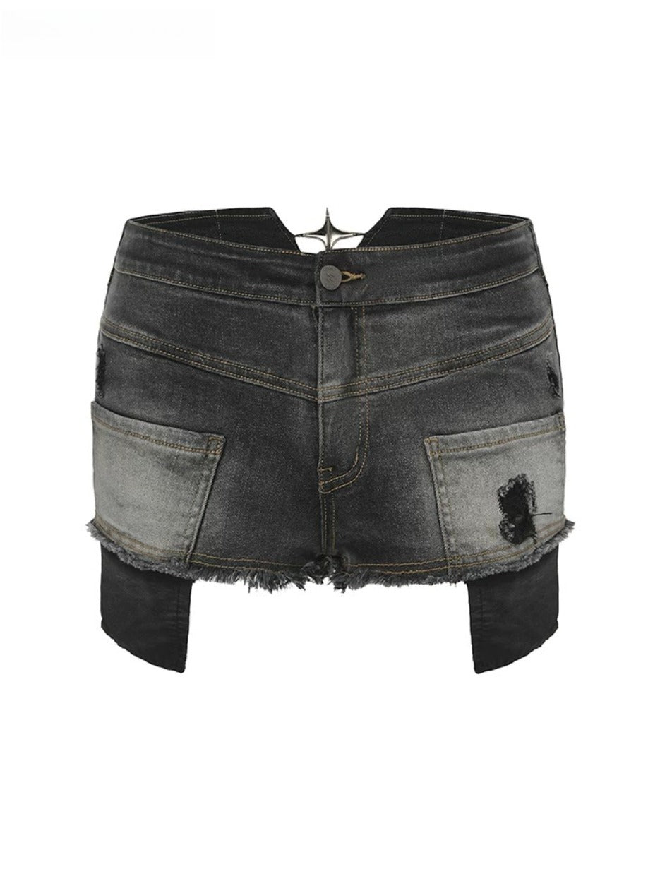 Cross Cutout Denim Shorts
