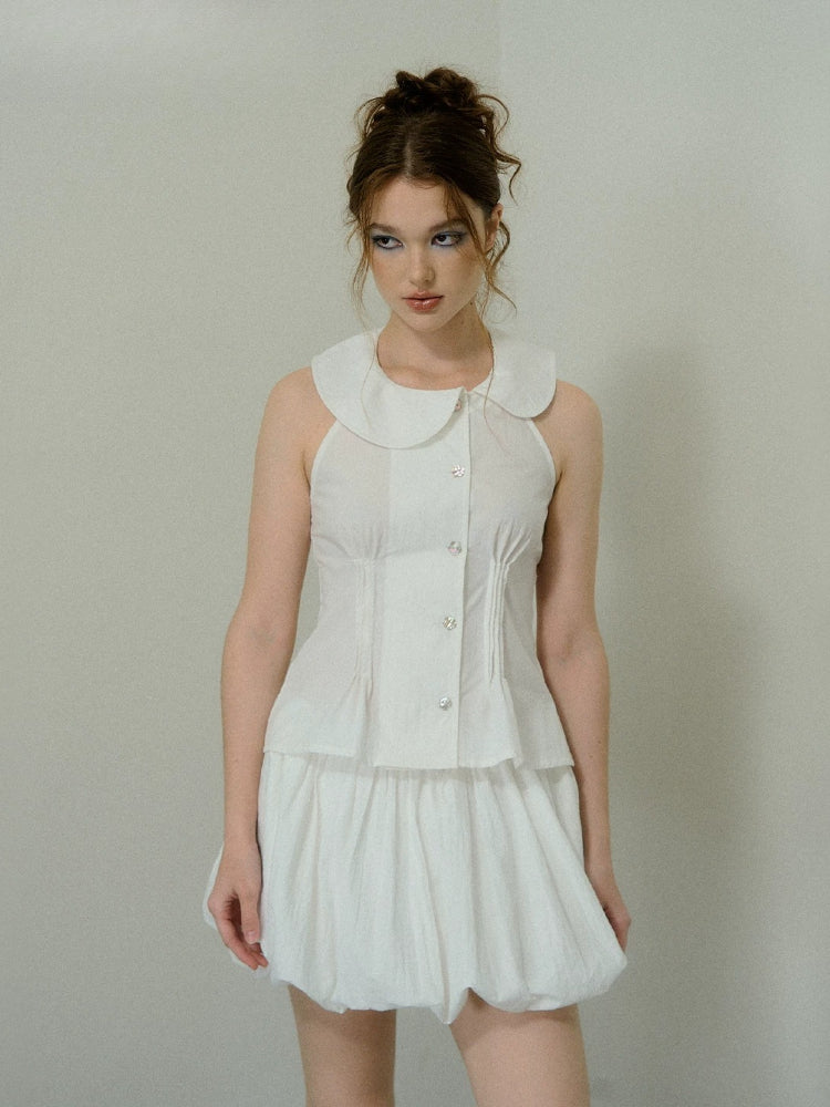 White Asymmetric Doll Collar Top