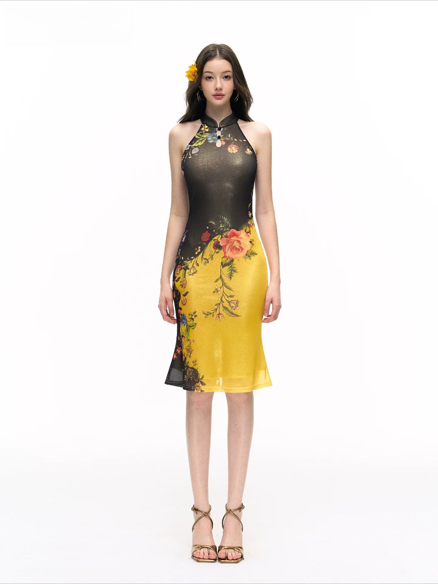 Black Halter Qipao Dress