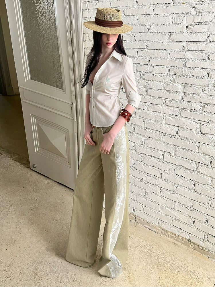 Lace Spliced Straight Jeans