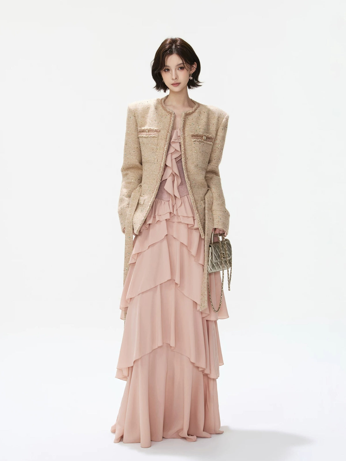 Sequin Tweed Tie Waist Jacket
