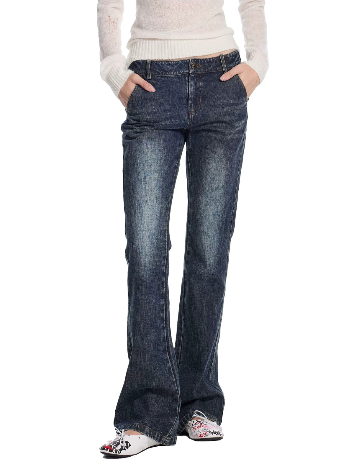 Chain Rivet Flared Denim Jeans
