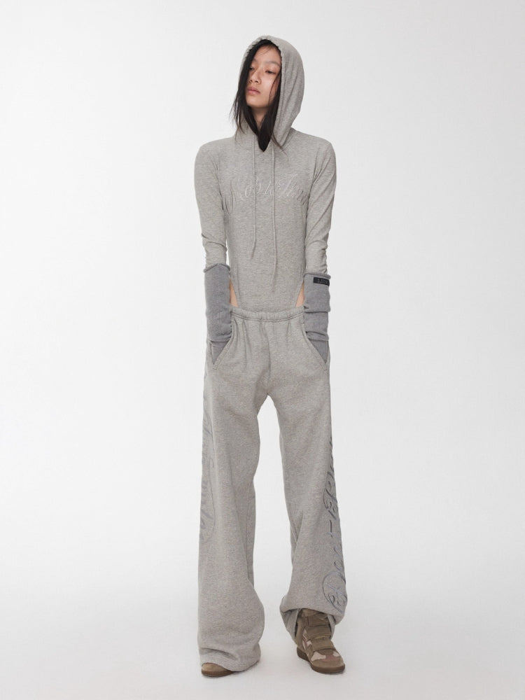 Letter Embroidery Hooded Bodysuit