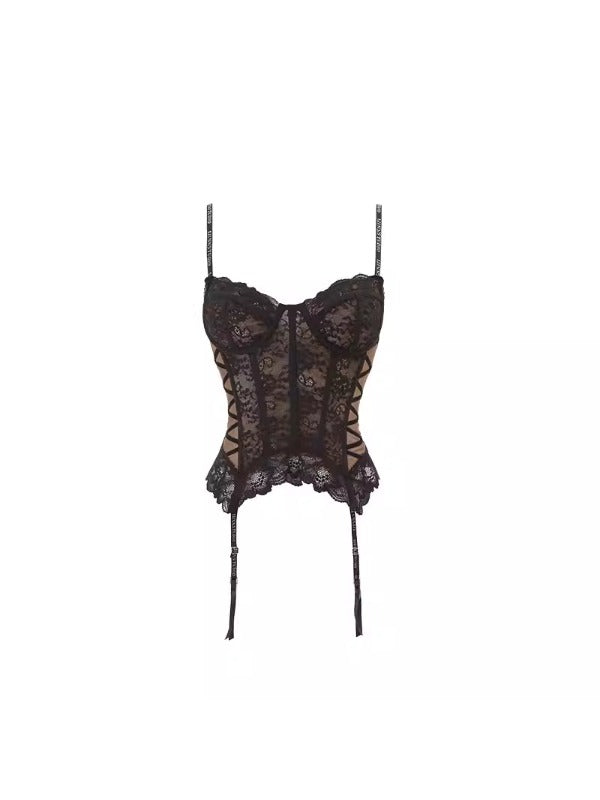 Black & Pink Lace Fishbone Bustier