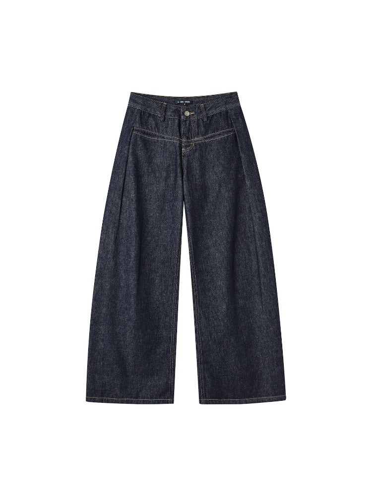 Denim Blue Pleated Banana Jeans