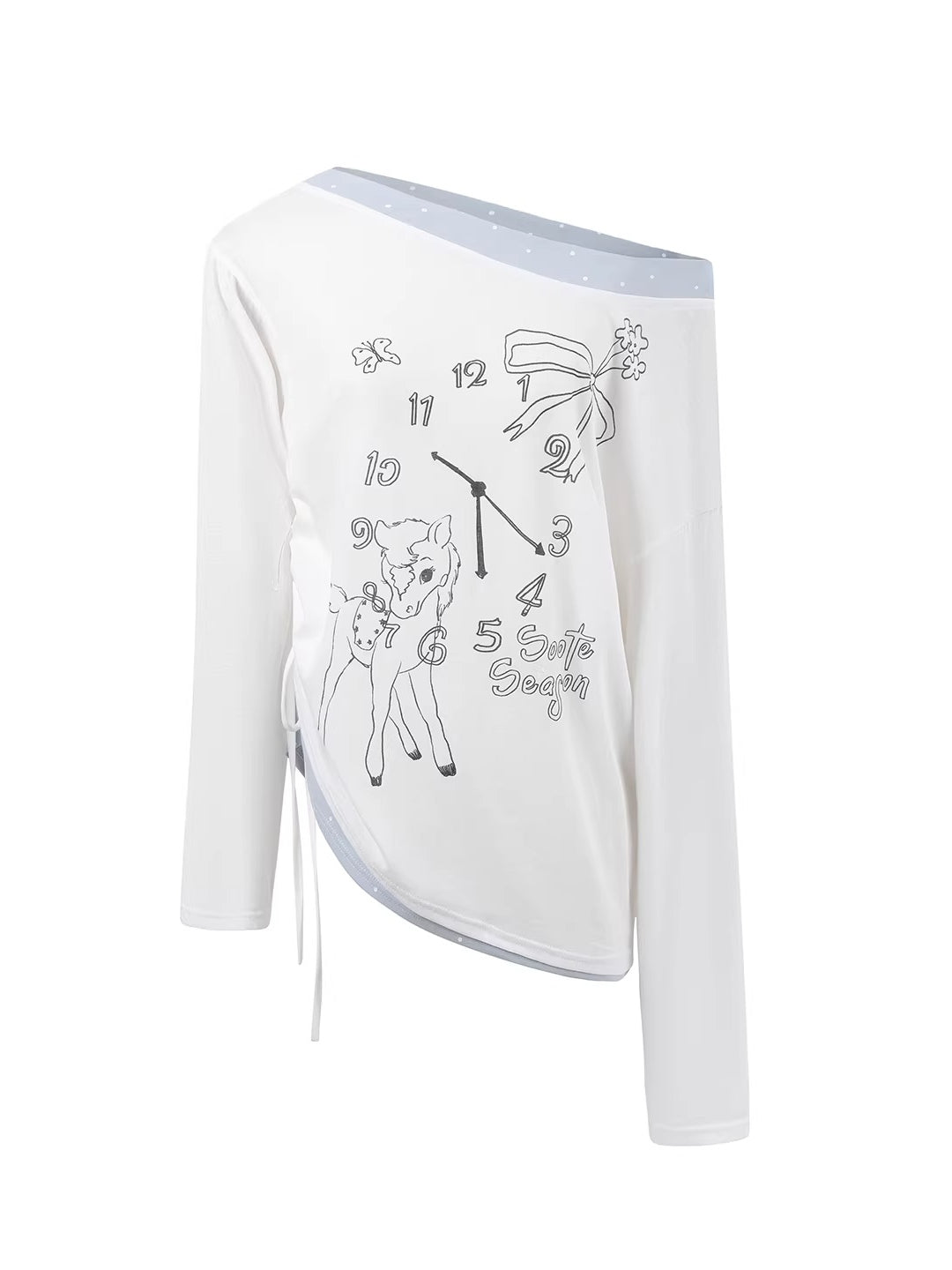 White Clock-Print Polka Dot Tee