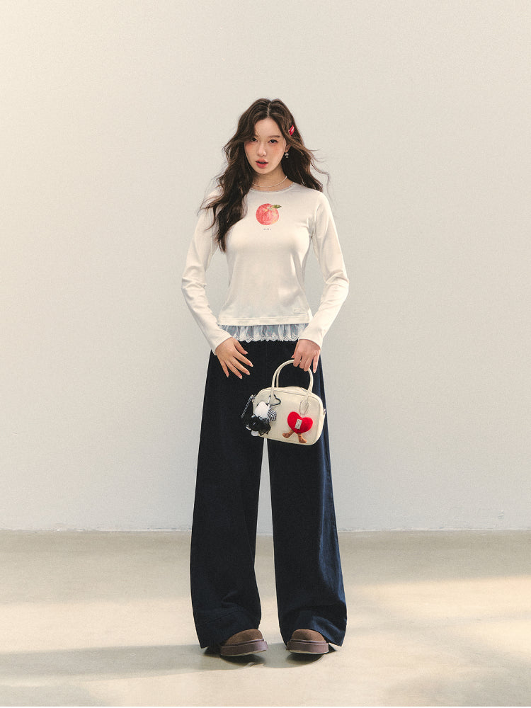 Fruit Print Lace-spliced T-Shirt