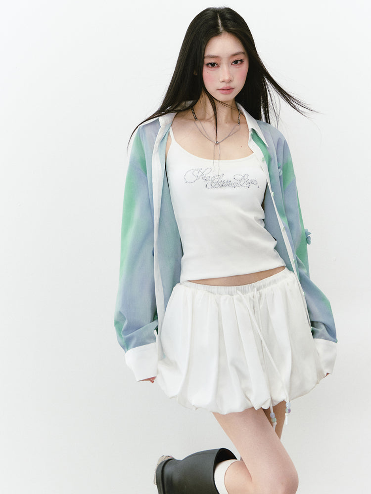 White Satin Tie-up Puff Skirt