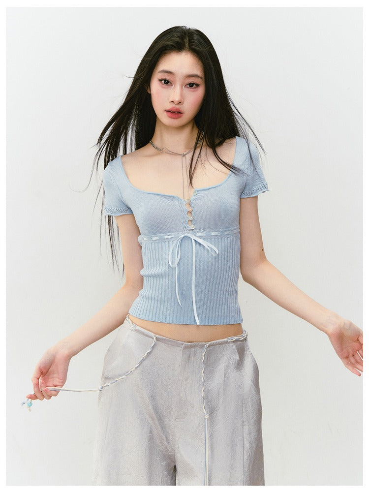Bowknot Lyocell Knit T-shirt