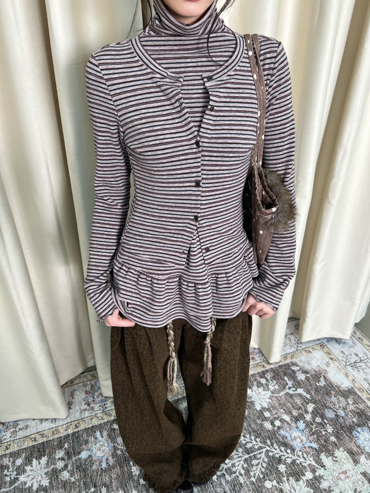 Ruffle Layered-Look Mock-Neck Top