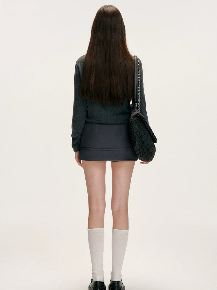 Gray Bowknot Tailored Skirt