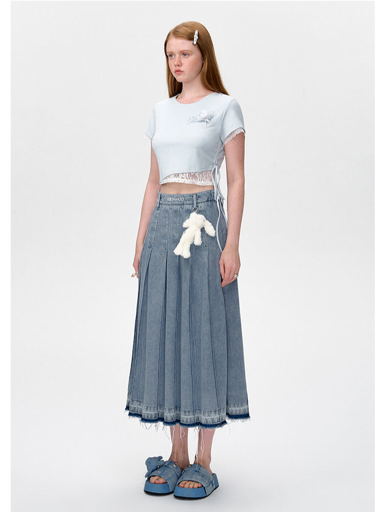 Lace Slim Fit Round-Neck Short T-Shirt