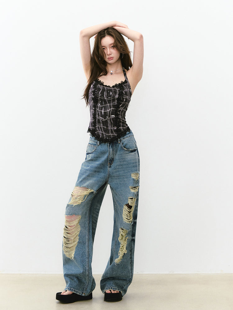 Lace Splicing Halter Neck Top