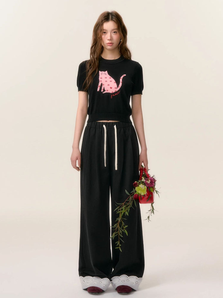 Lace Trim Patchwork Trousers