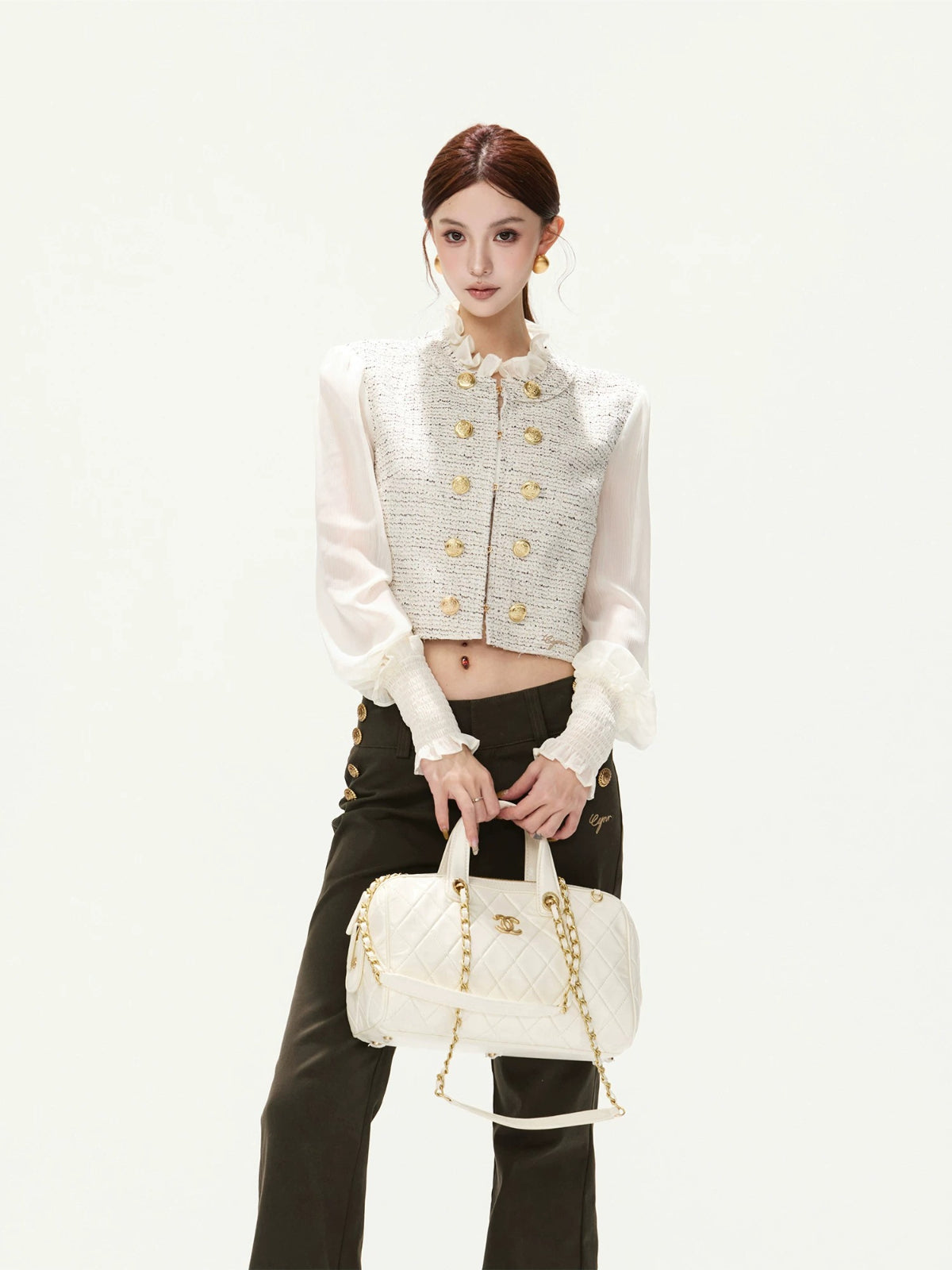 Metal Button Flare Pants