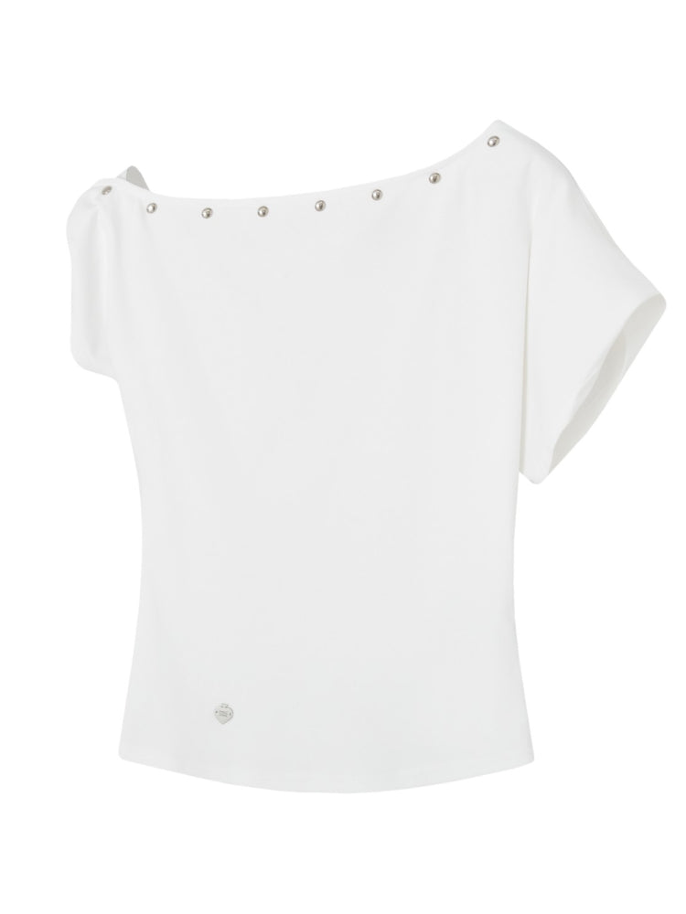 Off-Shoulder Asymmetric Twist Knot Half-sleeve Top