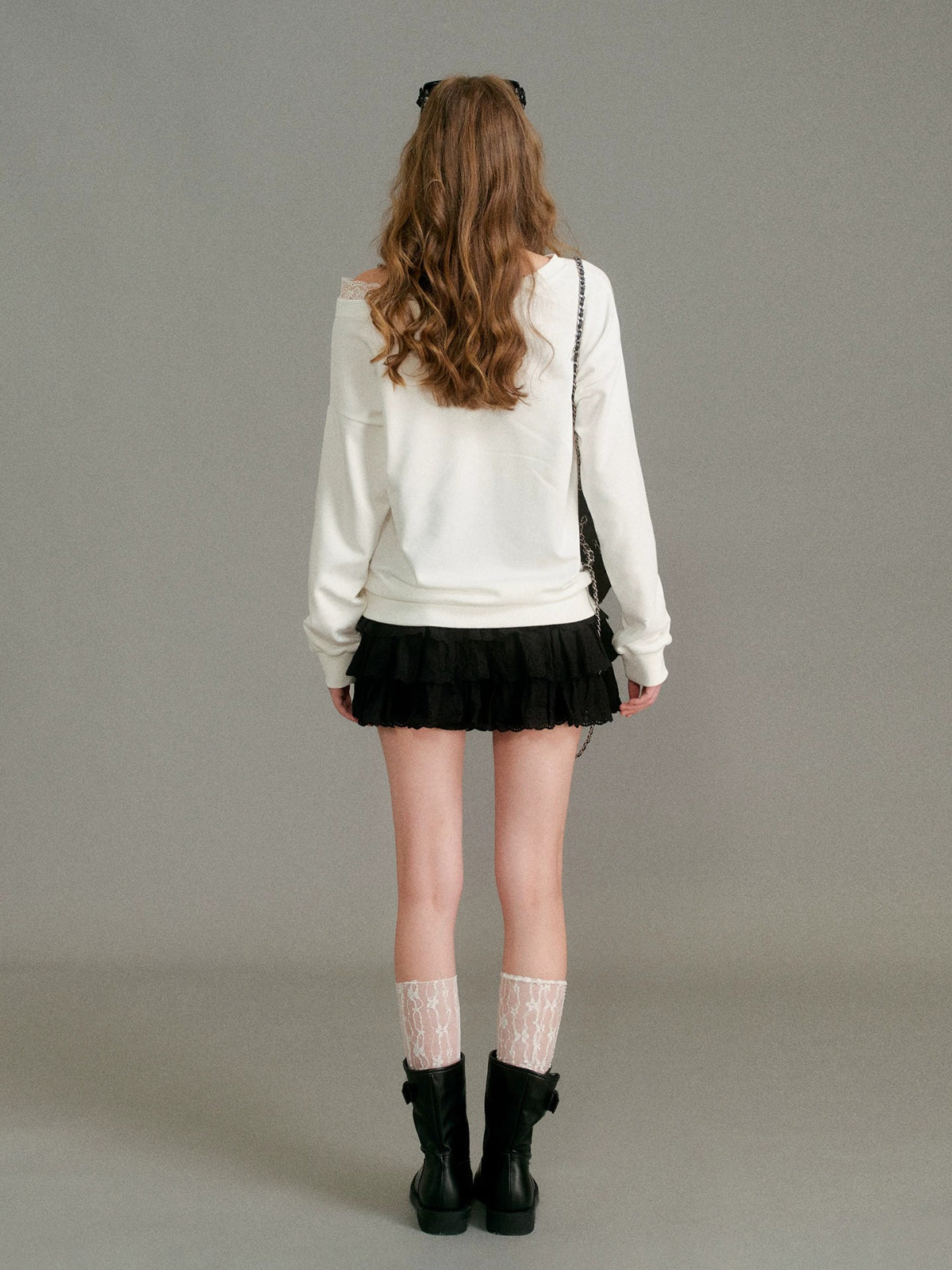 Lace Puppy Print Sweatshirt