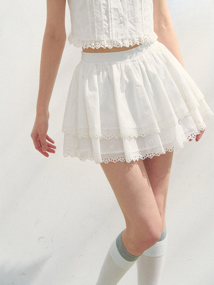 White Cotton Embroidered Shirt & Skirt Set