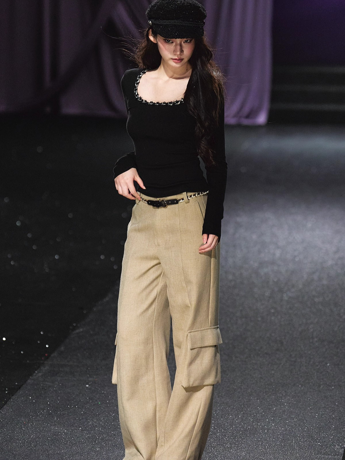 Belted Utility Wide-Leg Trousers