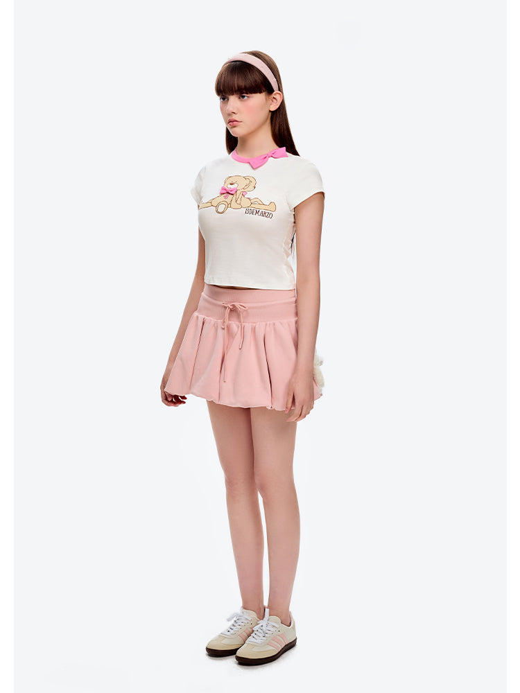 Neckline Bow Cotton T-shirt