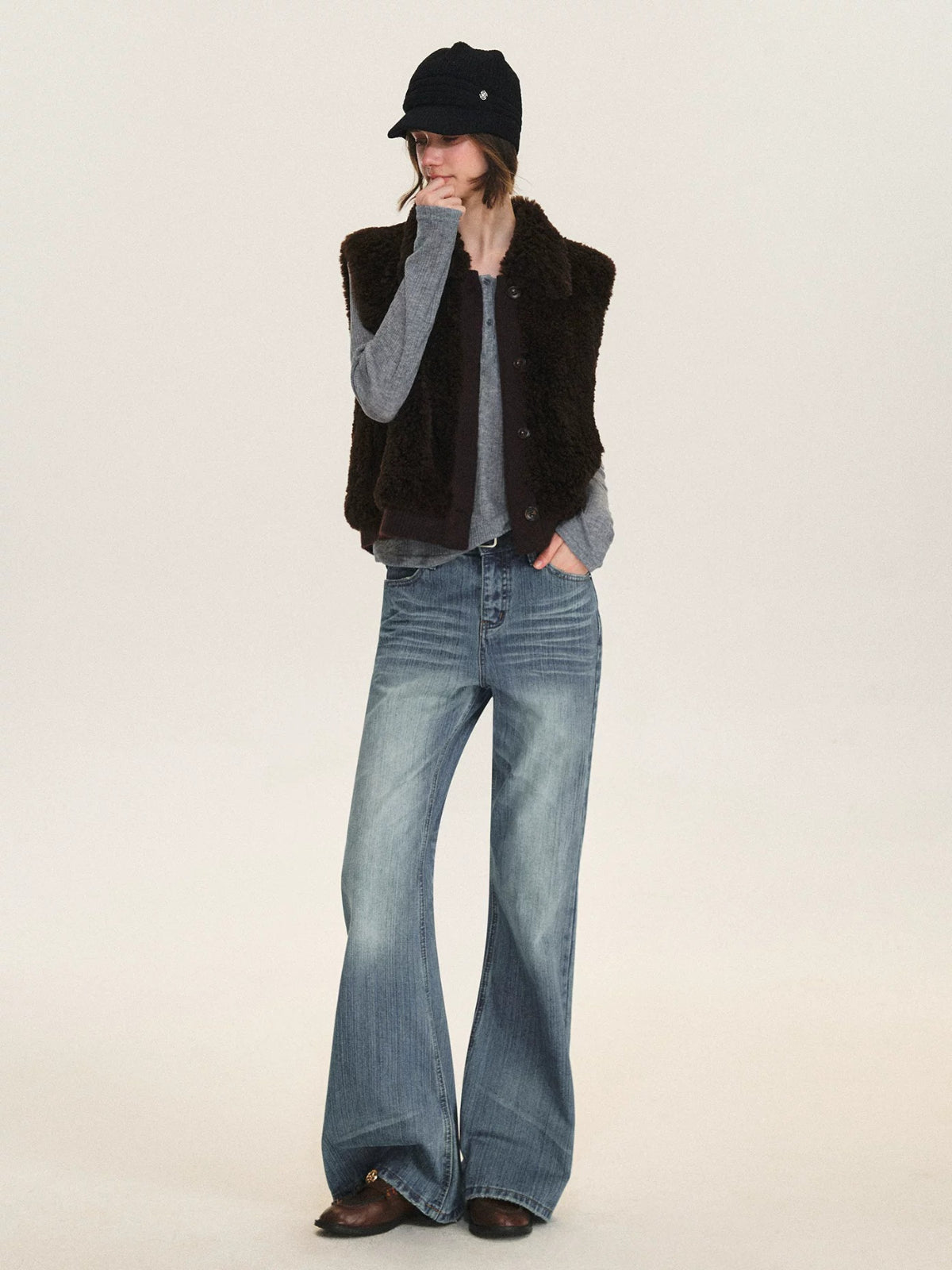 Faux Fur Knit Trim Vest