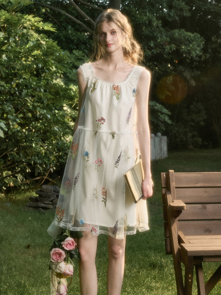 Chiffon Floral Embroidered Dress