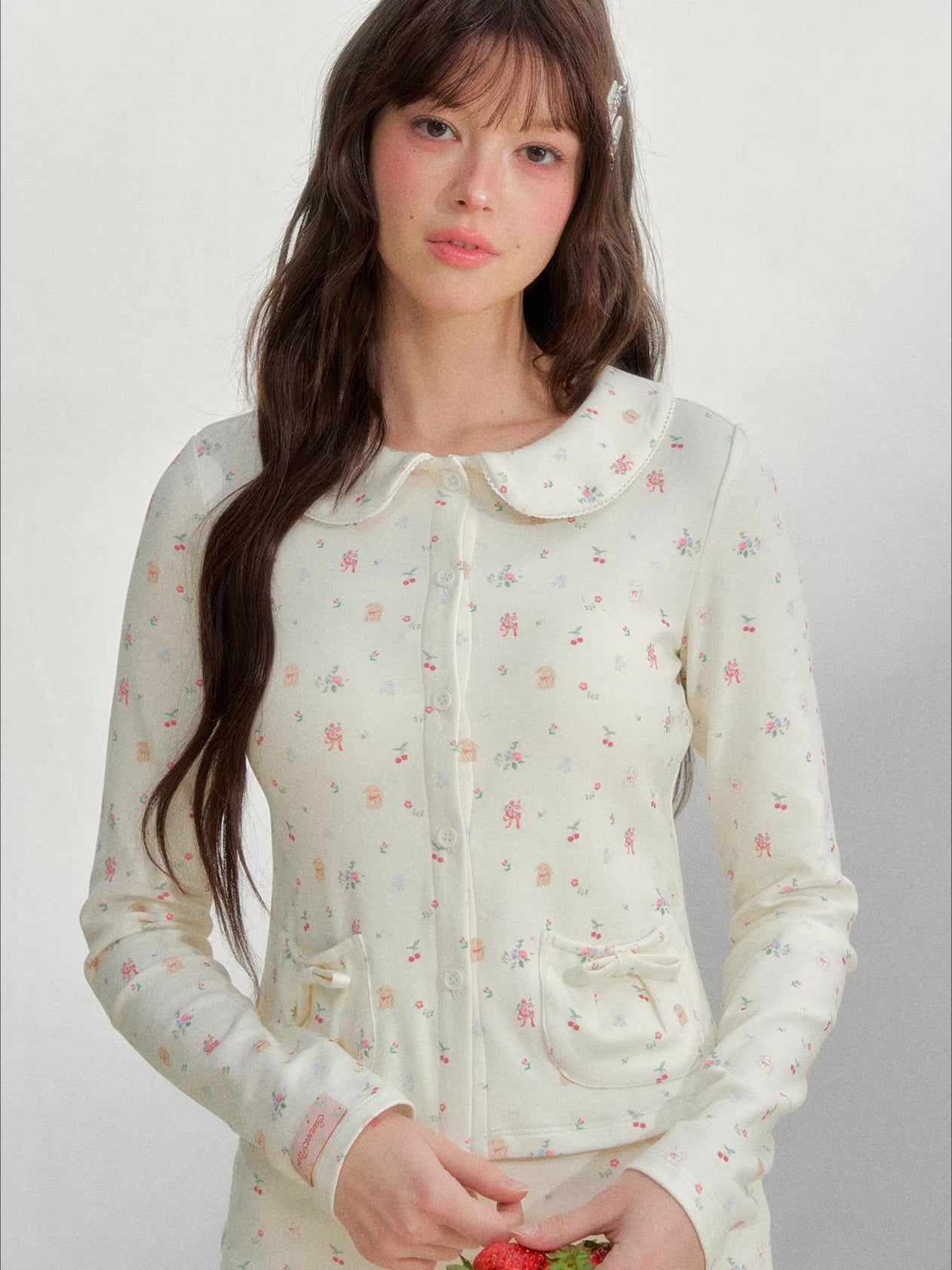 Floral Collar Cardigan & Shorts Set