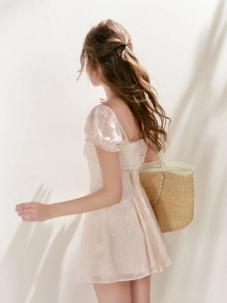 Embroidered Lace-Trim Dress