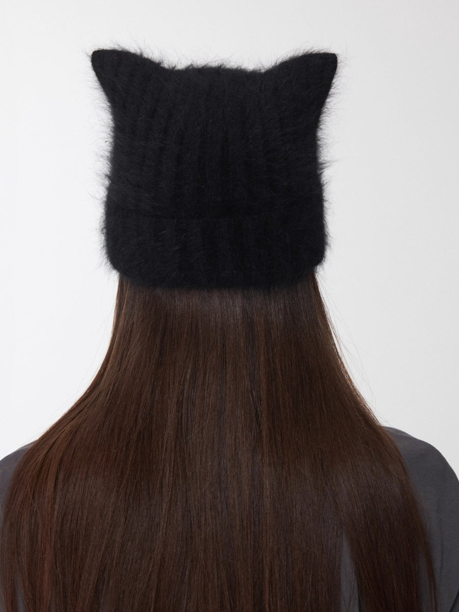 Knitted Cat-Ear Beanie with Hand-Stitched Label