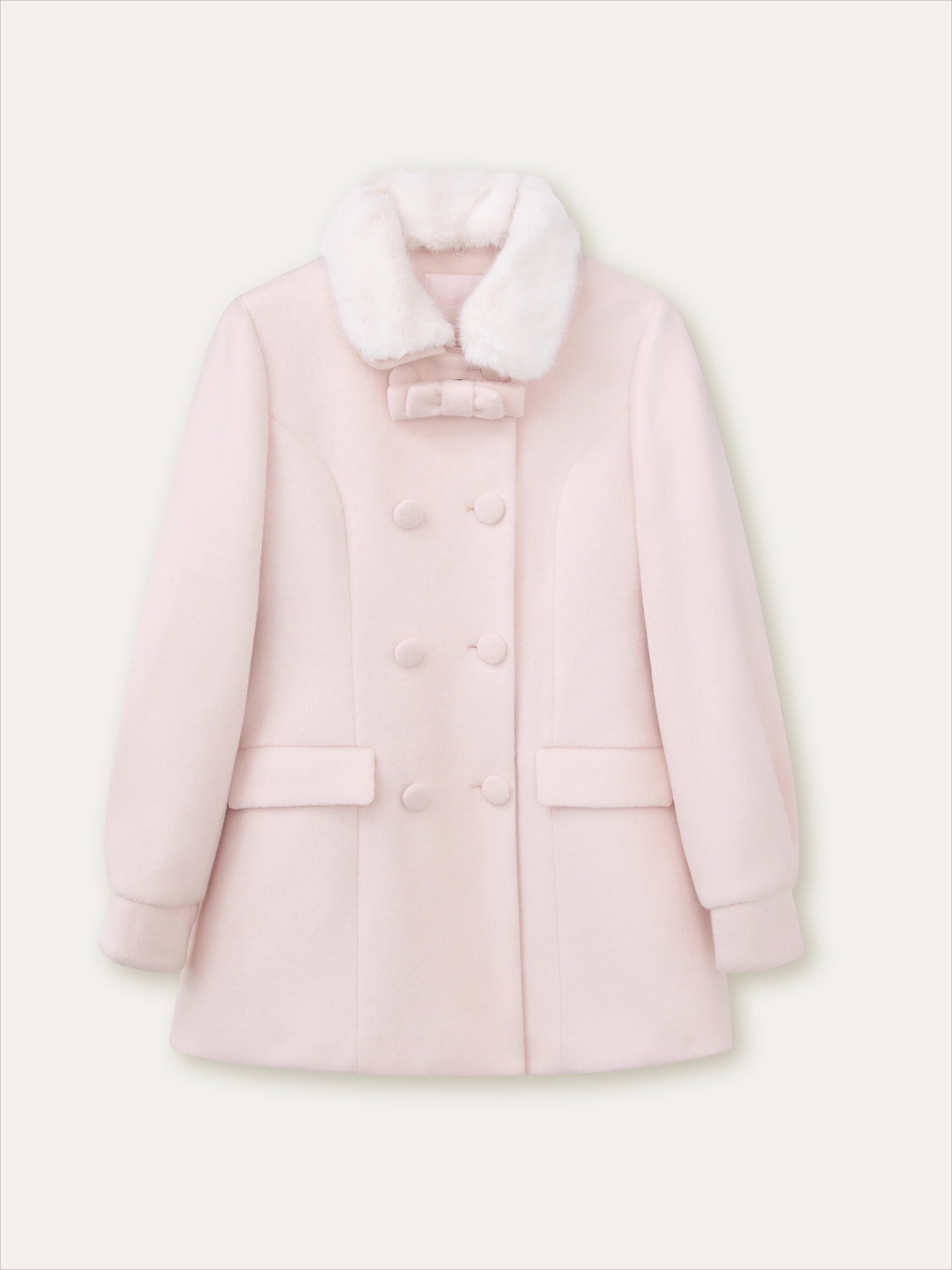 Double-Breasted Fur-Collar Coat Set