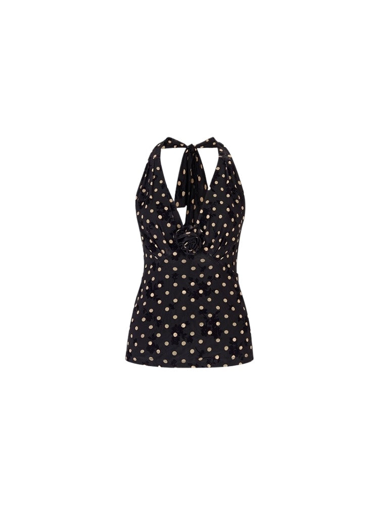 Polka Dot Rose Halter Tank Top