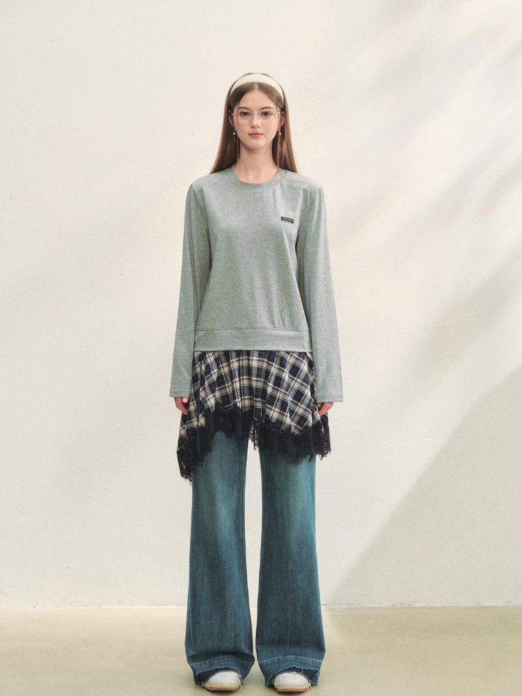 Plaid Lace Patchwork Knit Dress