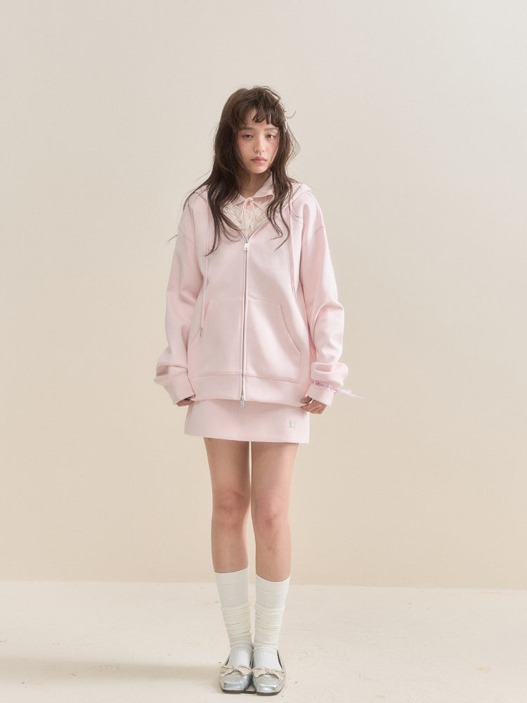 Pink Checkered Little Angel Hoodie & Skirt Set