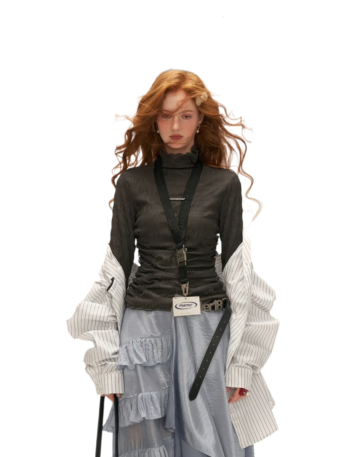 Textured High-Neck Slim Knit Top