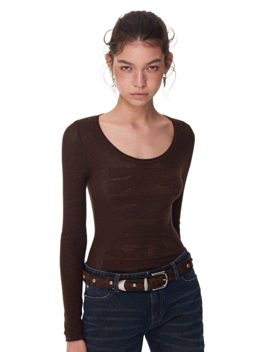 Crewneck Textured Open-Knit Wool Sweater