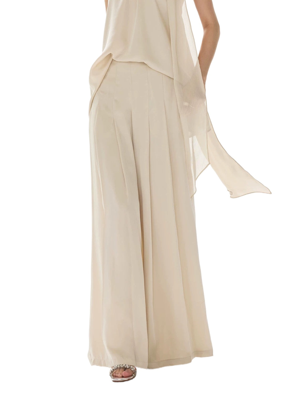 Light Champagne Satin Pleated Pants